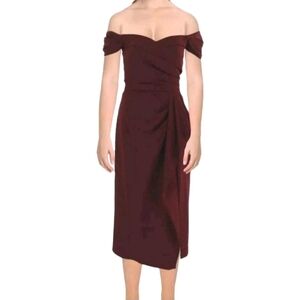 Betsy & Adam Maroon Womens Scuba Crepe Ruffled Slit Special Event Sheath Dress 8